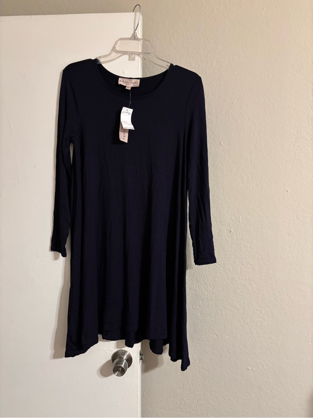 Philosophy  midi dresses solid navy solid round nackline # 3